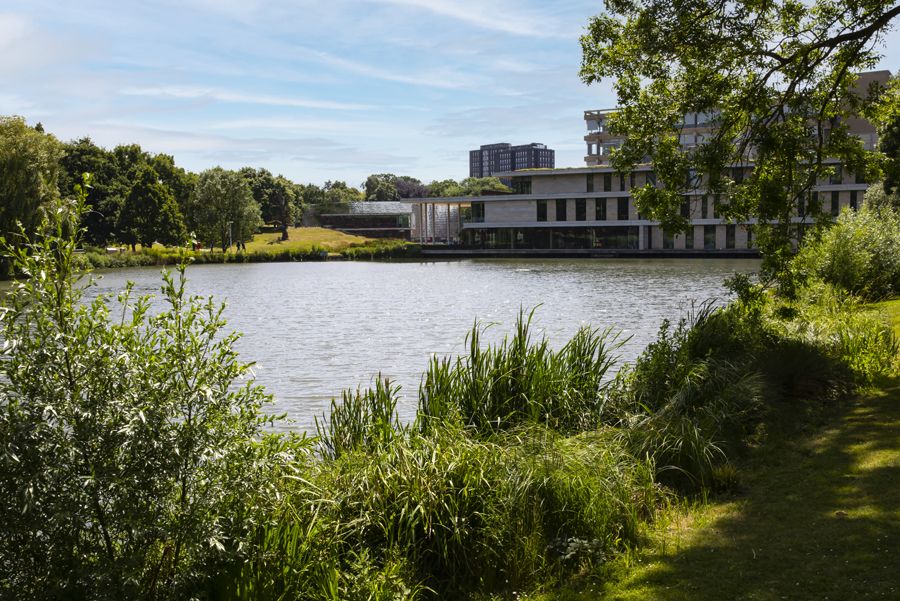 View of University of Essex from lake