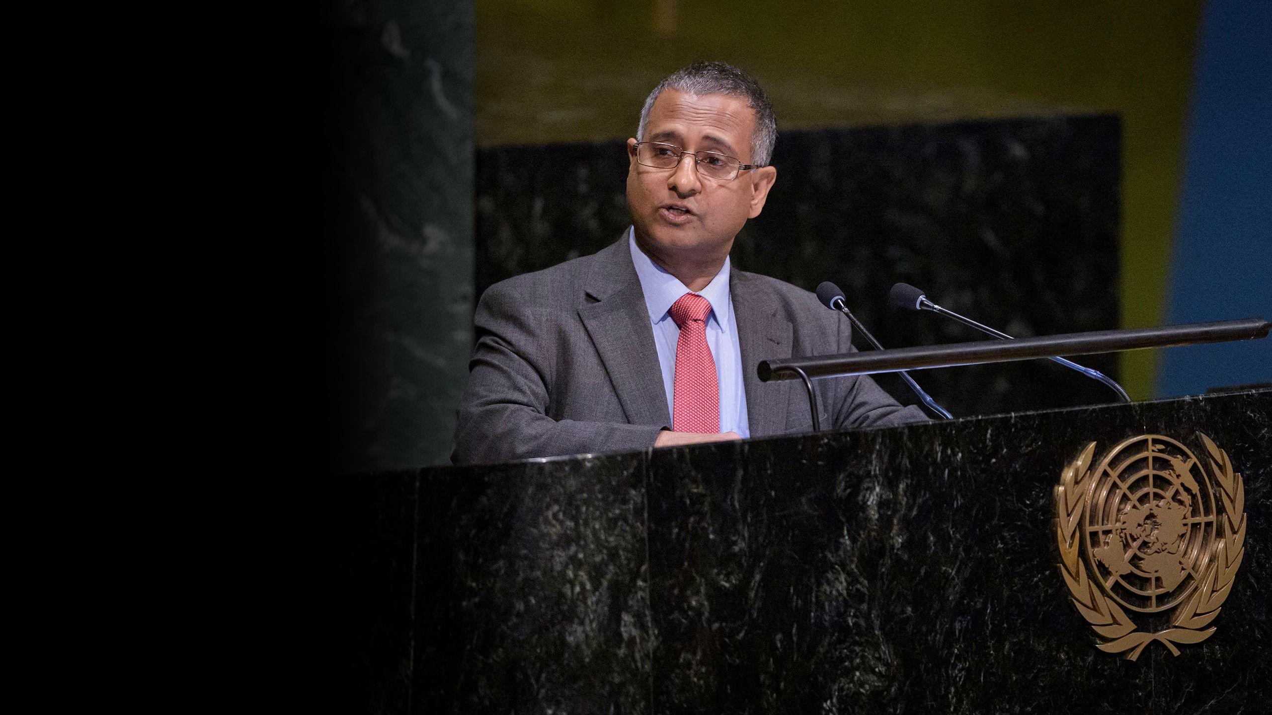 Professor Ahmed Shaheed talking with the UN