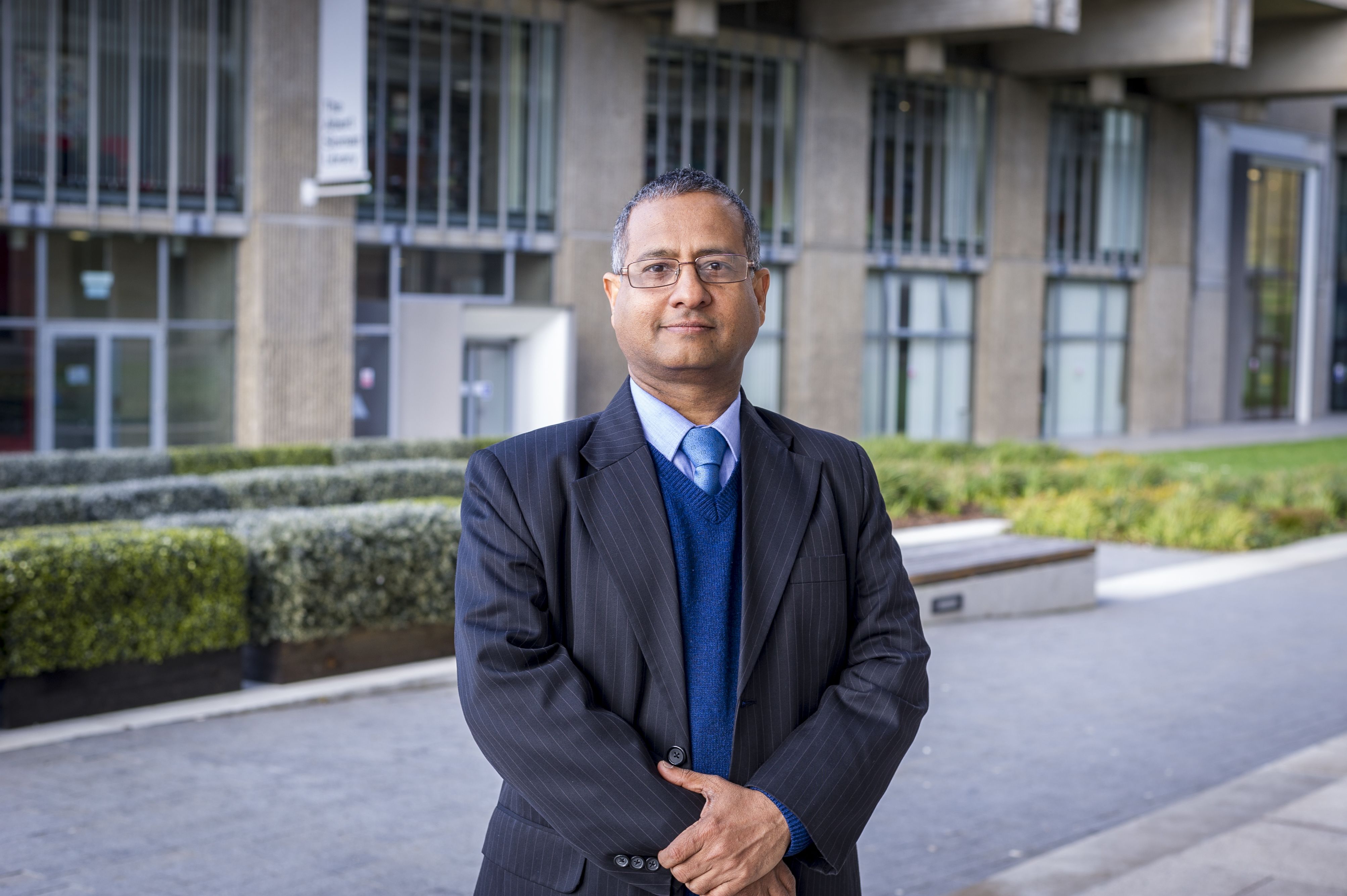 Professor Ahmed Shaheed outside the University of Essex, Colchester Campus library