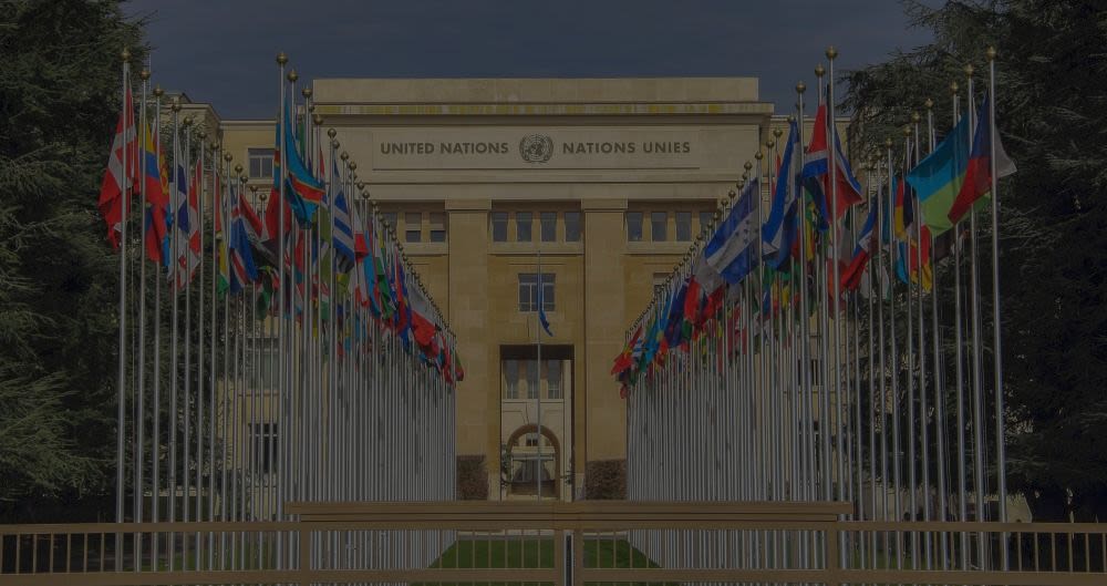 Flags outside the United Nations building