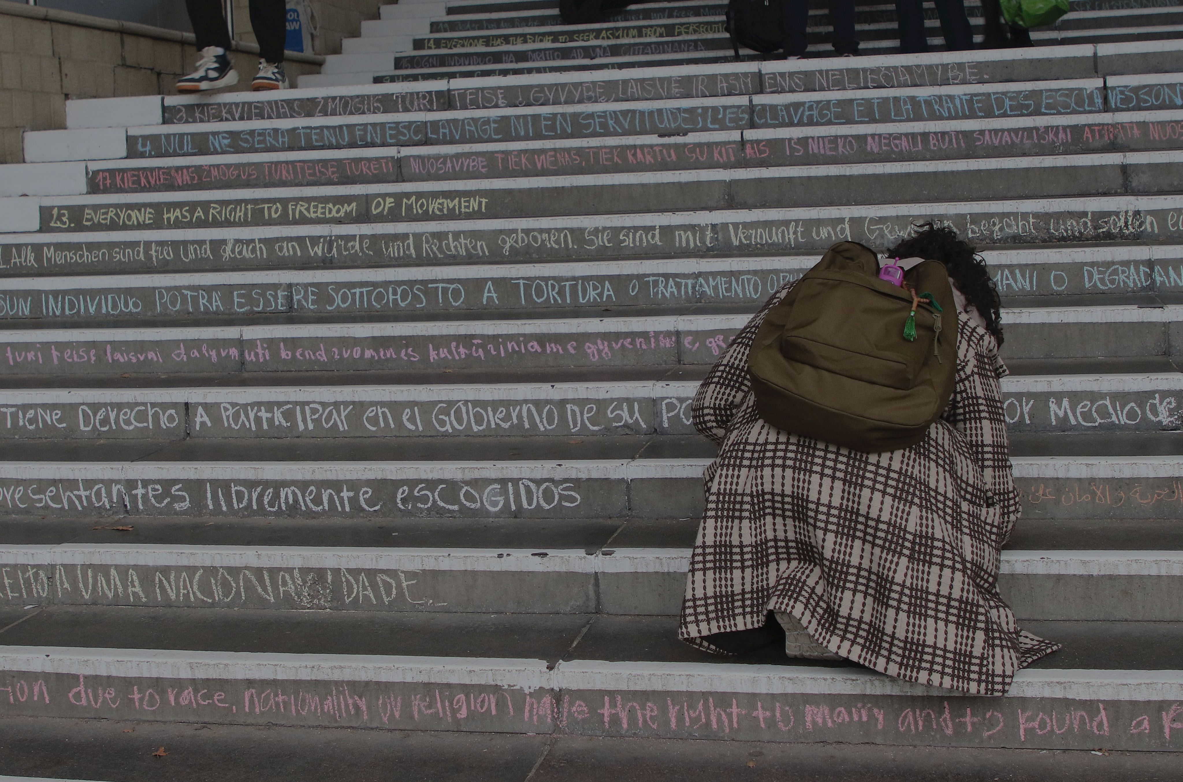 Students chalking on the steps at the University of Essex