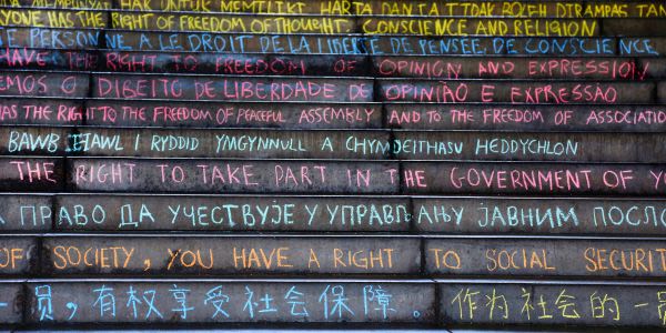 Students chalking on the steps at the University of Essex