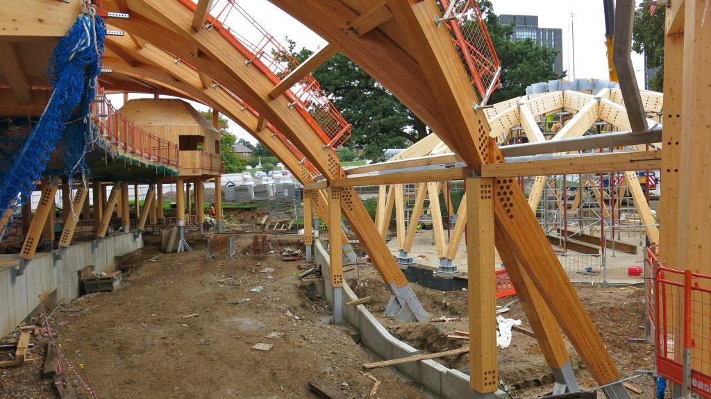 Early wooden framework for EBS rises from the mud.