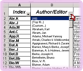Diagram: Click on the 'down' arrow on the title bar of choice e.g. Author