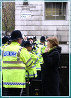 Police at a protest in London