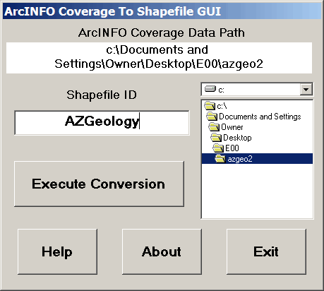 ArcINFO2Shape GUI 