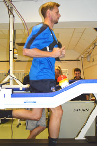 One of the Colchester United players during fitness testing at the University