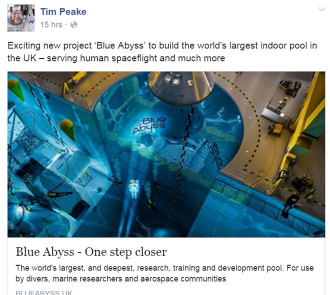 Tim Peake Facebook post