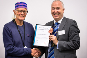 Professor Hawksford receives his award from President of the Institute of Acoustics William Egan