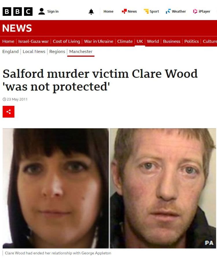 screen shot of BBC website story about Salford murder