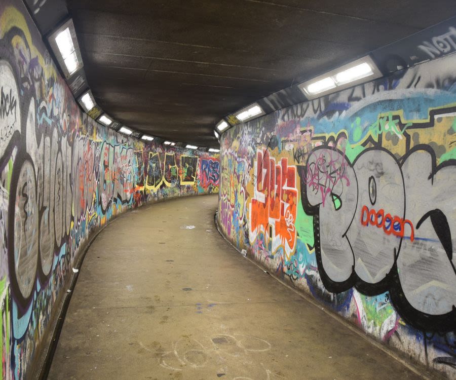 Subway with graffiti on the walls