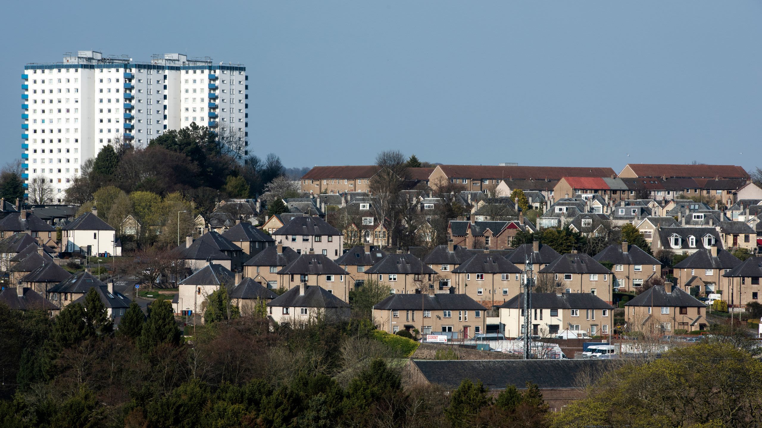 Skyline of built-up town in UK
